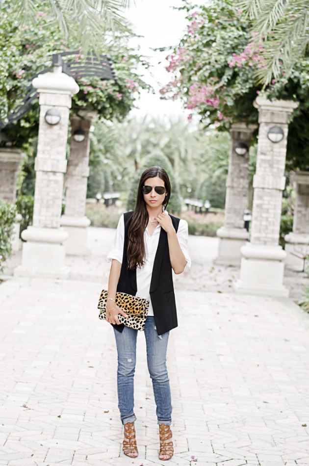 classic-outfit-ideas-black-vest-with-a-white-tee-and-perfect-accessories-halogen-vest-clare-v-leopard-clutch-loft-skinny-jeans-1